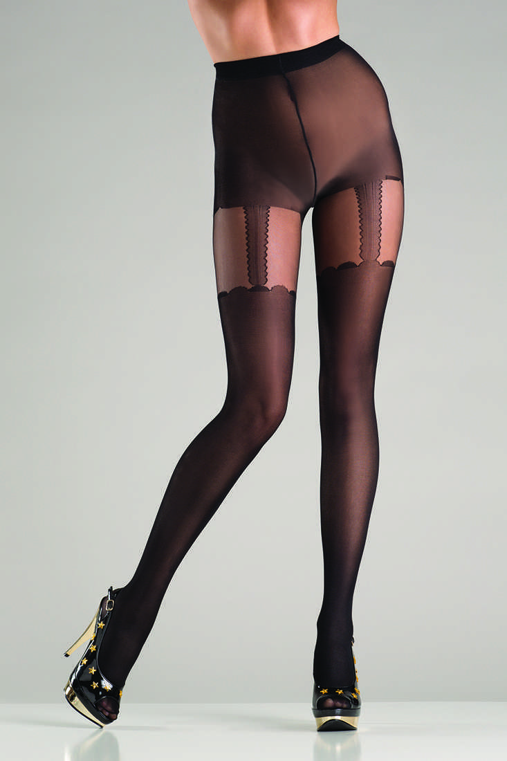 Black Opaque Suspender Pantyhose