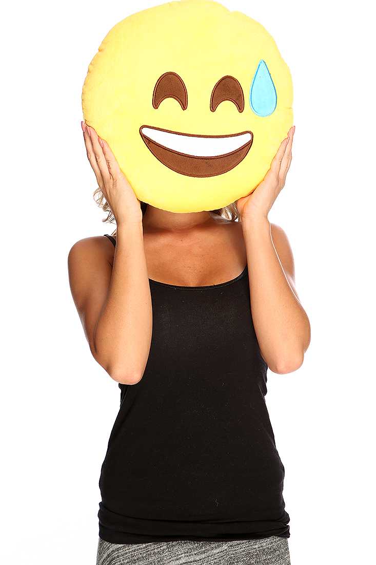 Yellow Round Stitched Emoji Face Plush Pillow
