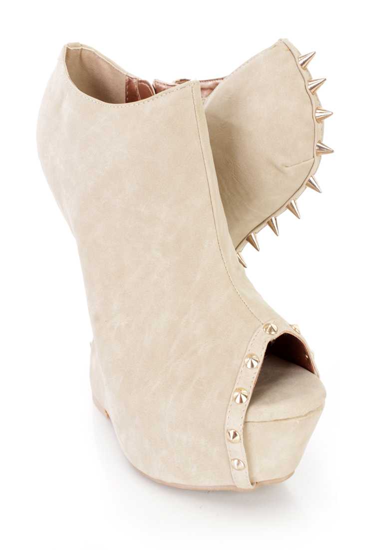 Nude Spike Studded Gravity Wedges Faux Leather