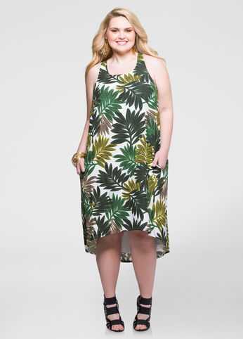 Palm Hi-Lo Linen Shift Dress