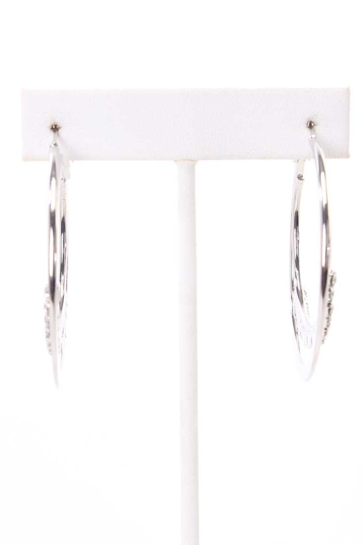 Silver High Polish Metal Tiered Rhinestone Accent Earrings
