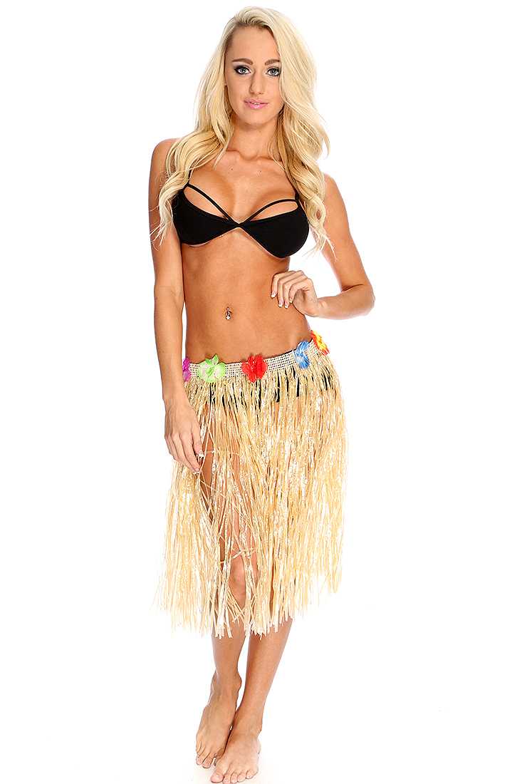 1 PC Tan Fringe Floral Trim Hula Skirt