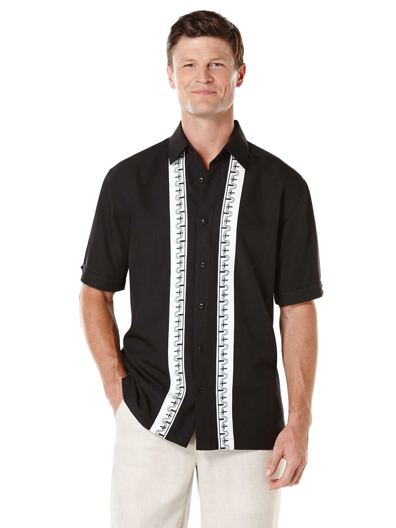 Cubavera Short Sleeve Front Contrast Panels With Embroidery