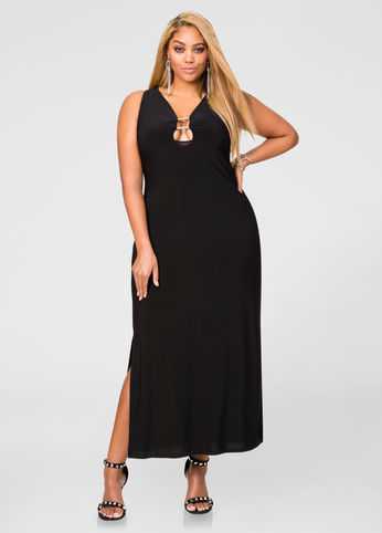 Plunging Double Bar Maxi Dress