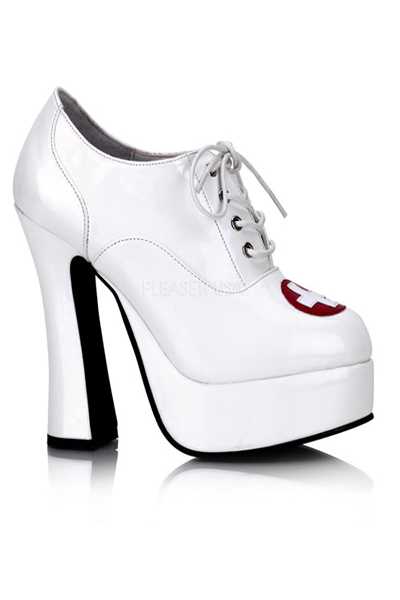 White Patent Lace Up Medic Sign High Heels