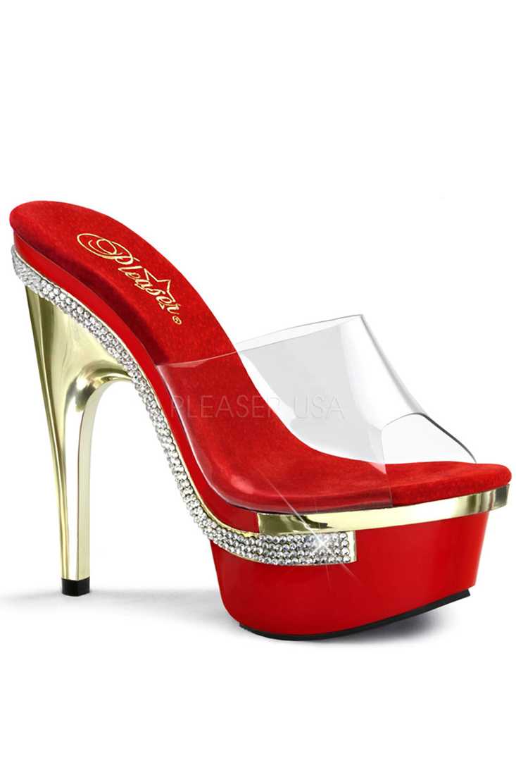 Clear Red Rhinestone Trim Platform High Heel
