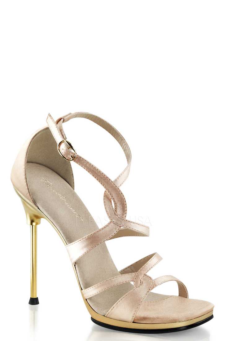 Nude Strappy Criss Cross Satin Sandal High Heels