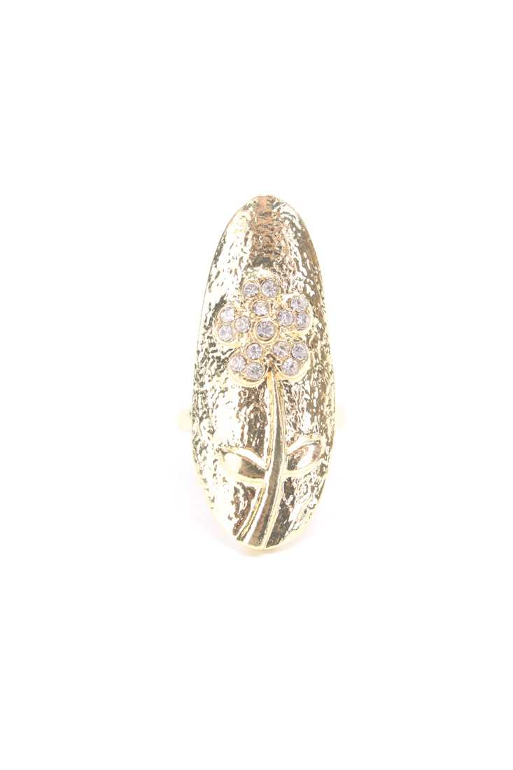 Gold High Polish Floral Rhinestone Oval Ring