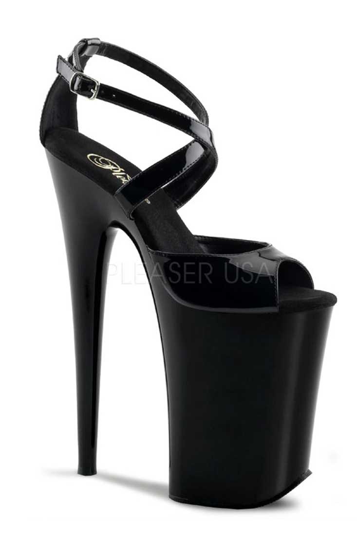 Black Cross Strap Extreme High Heels Patent