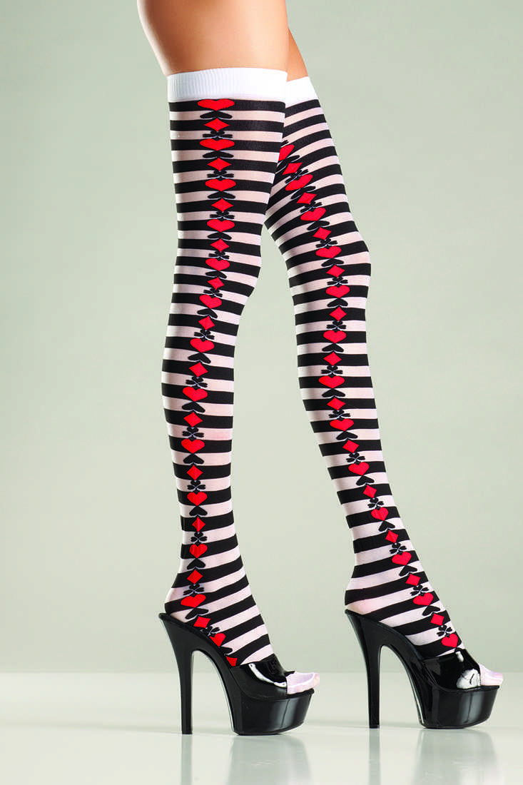 Black White Opaque Striped Thigh Highs