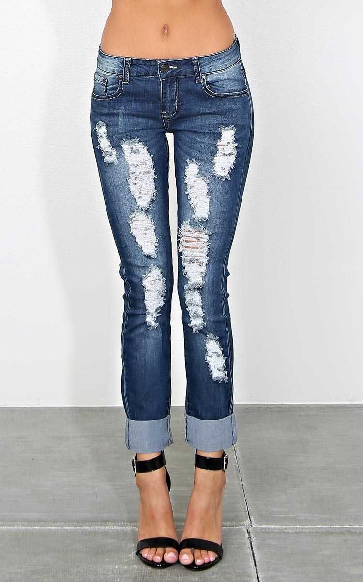 Hunter Rolled Cuff Skinny Jeans - Dk Destroyed in Size 1 by Styles For Less