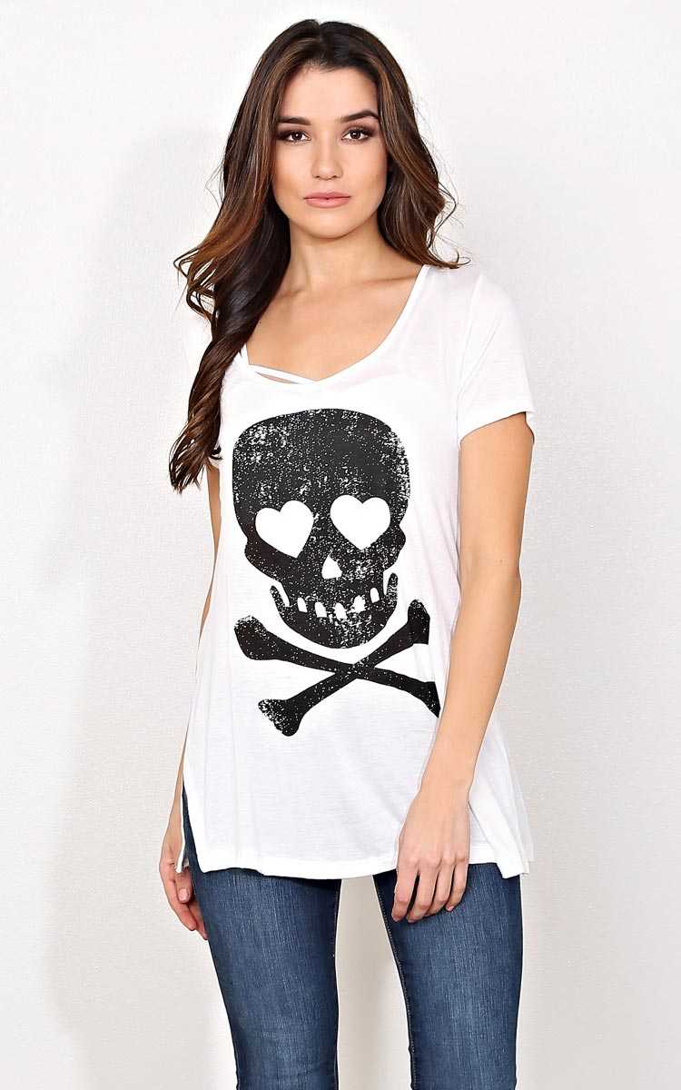 Cross Bones Knit Tunic - SML - White in Size Small by Styles For Less