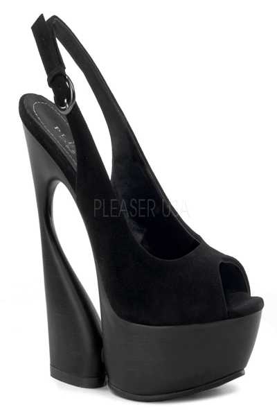 Black Suede Slingback Peep Toe Platform Sculptured Wedge Heel