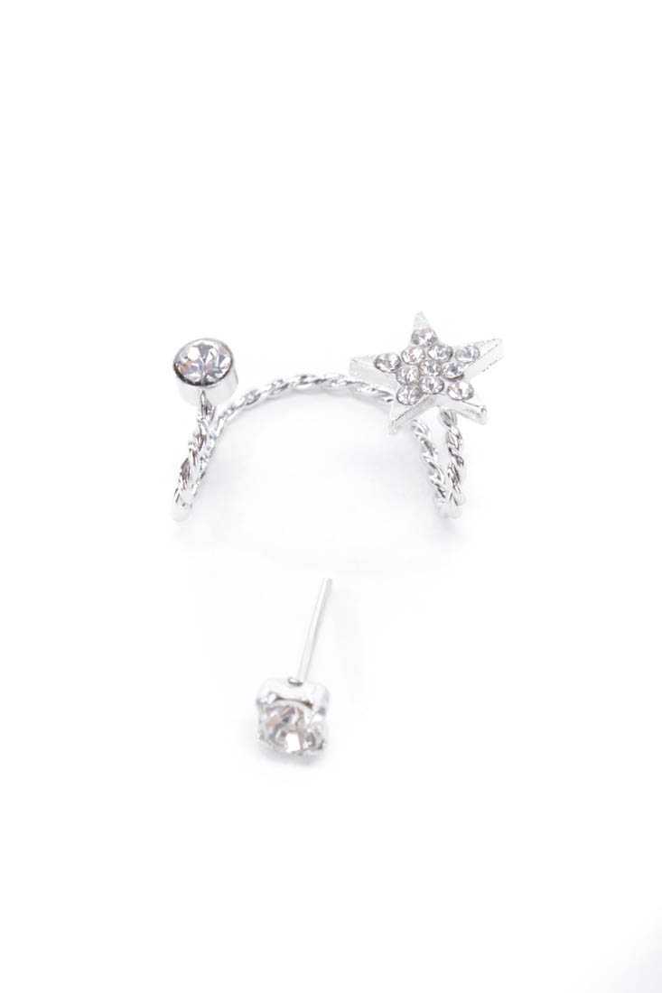 Silver Rhinestone Earring And Cuff Set