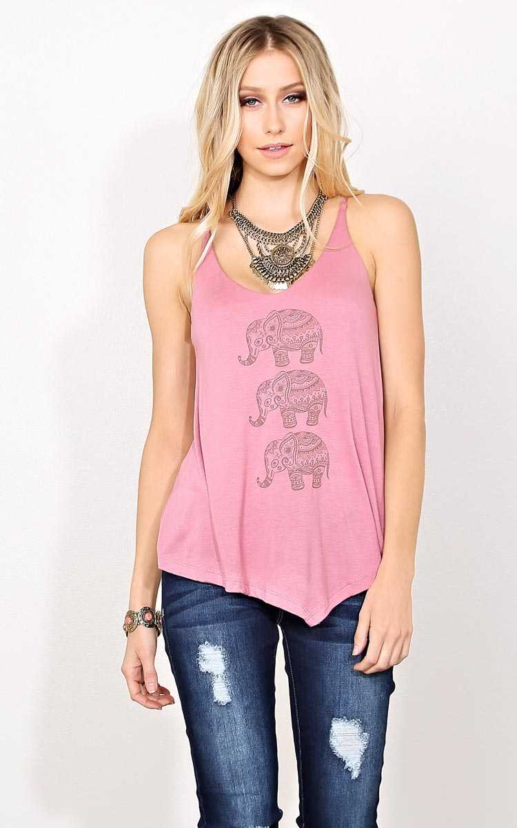 Three Elephants Knit Graphic Tank - LGE - MARSALA in Size Large by Styles For Less