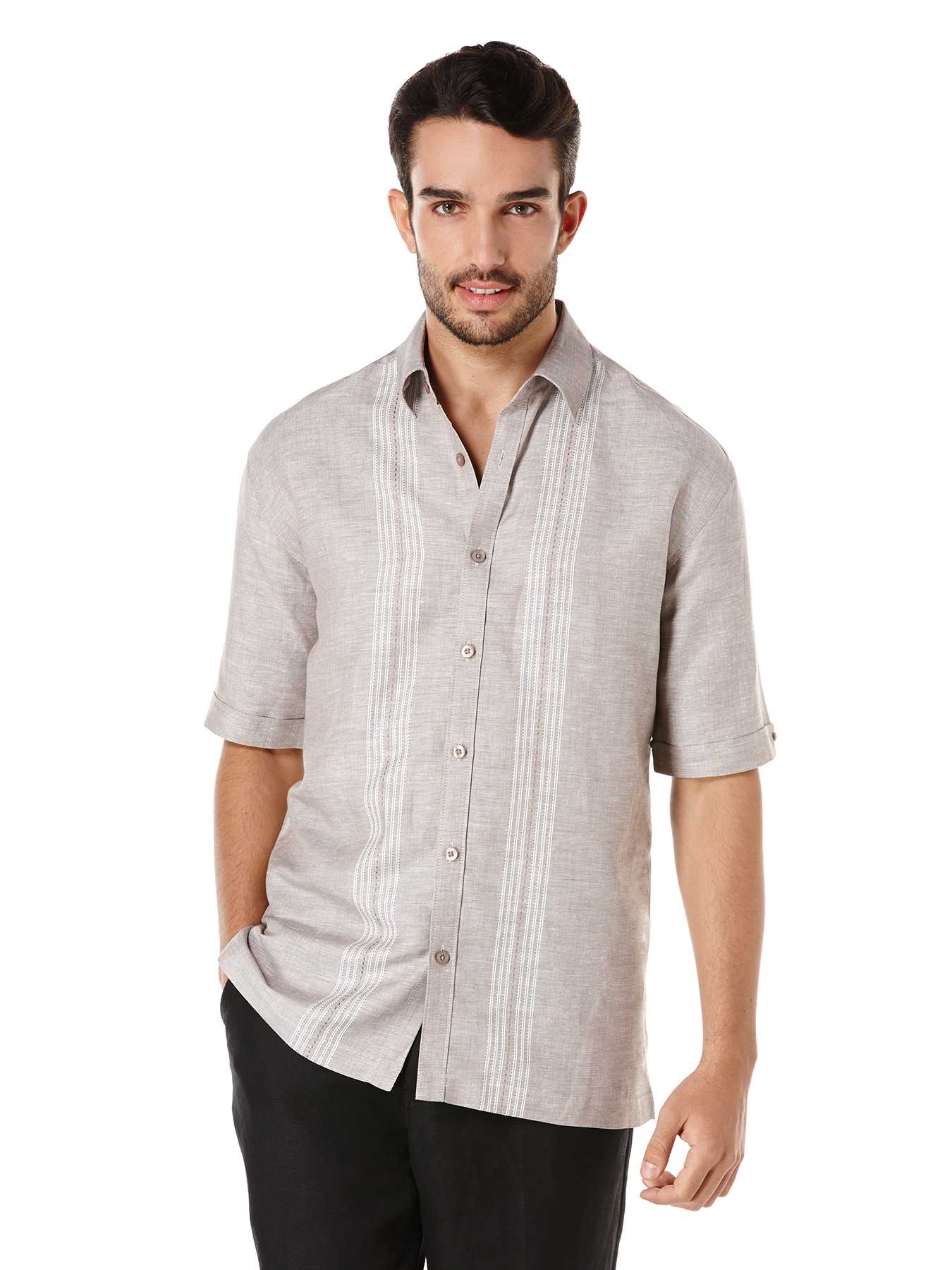 Cubavera Linen Short Sleeve Center front Engineered Dobby Panel Stripe