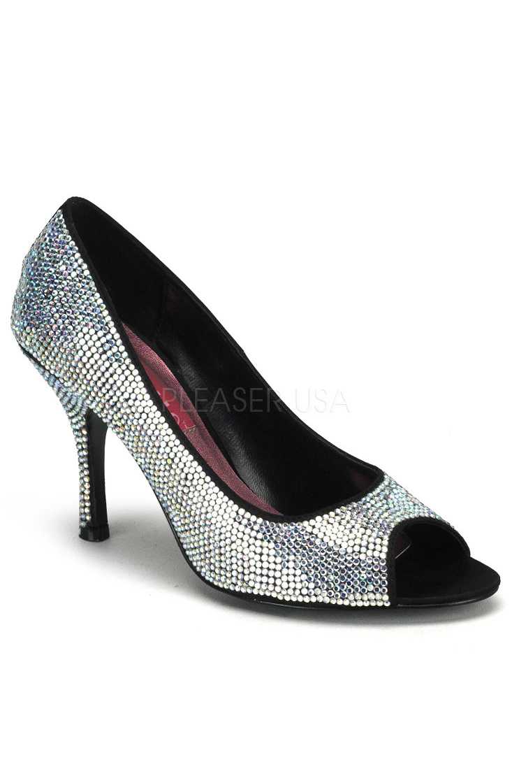 Iridescent Rhinestone Single Sole Pump High Heels Faux Suede