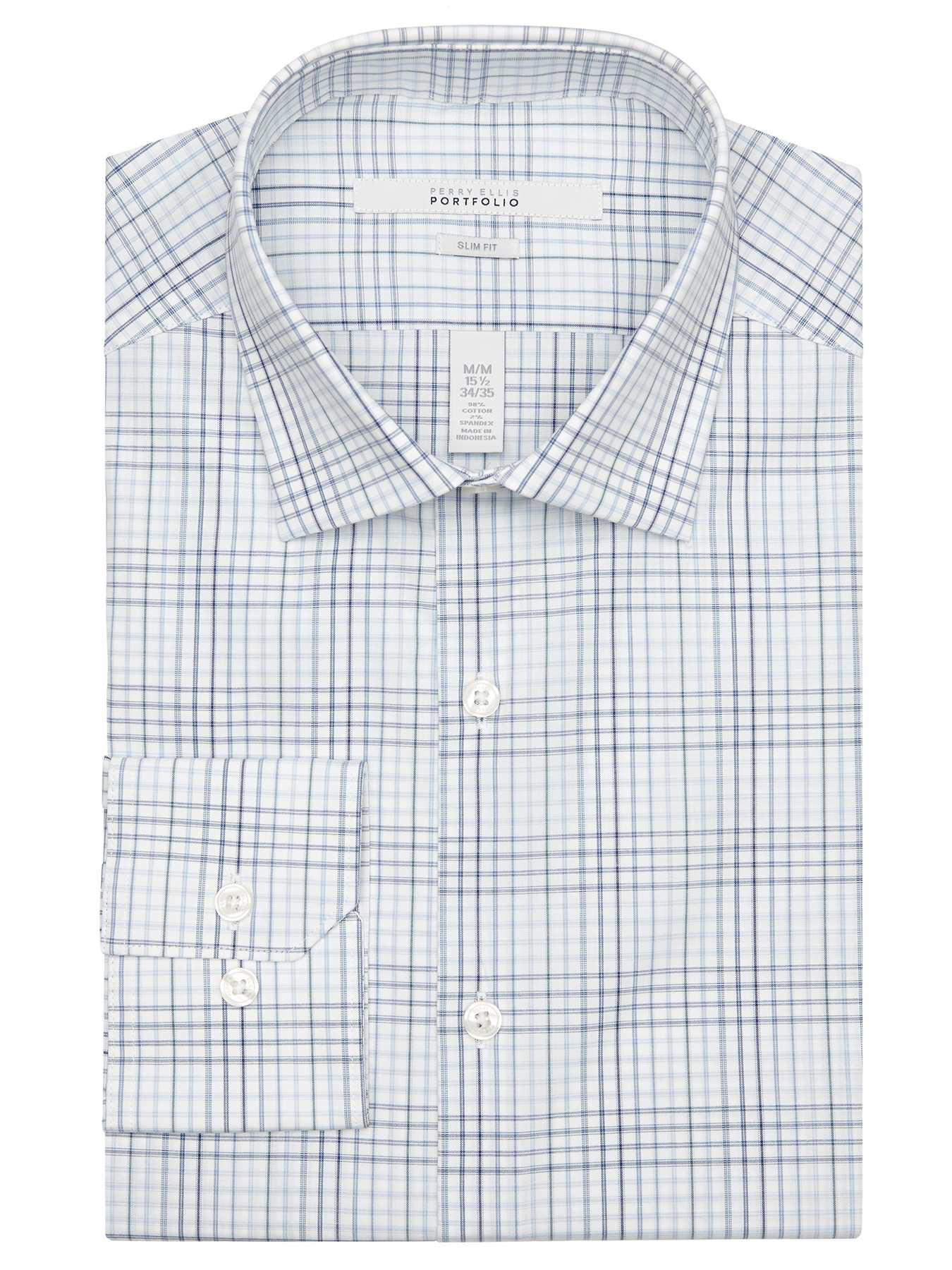 Perry Ellis Slim Fit Ombre Plaid Dress Shirt