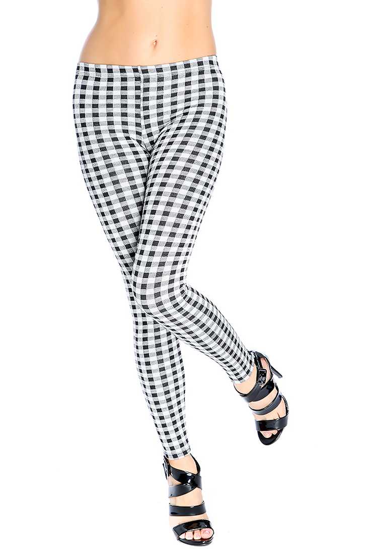 White Black Gingham High Waist Leggings
