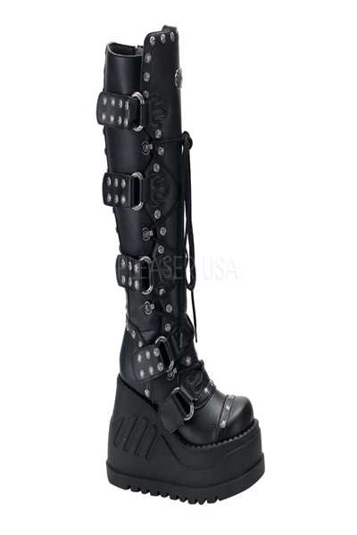 Black Strappy Faux Leather Platform Boots