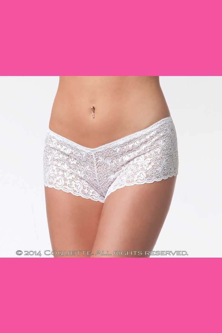 White Low Rise Lace Booty Shorts