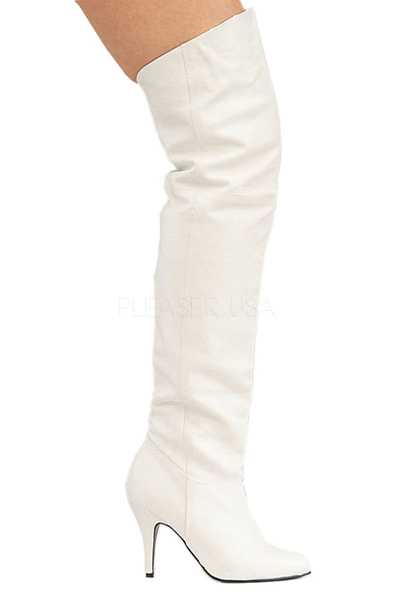 White Faux Leather Over The Knee Thigh Height Heel Boots