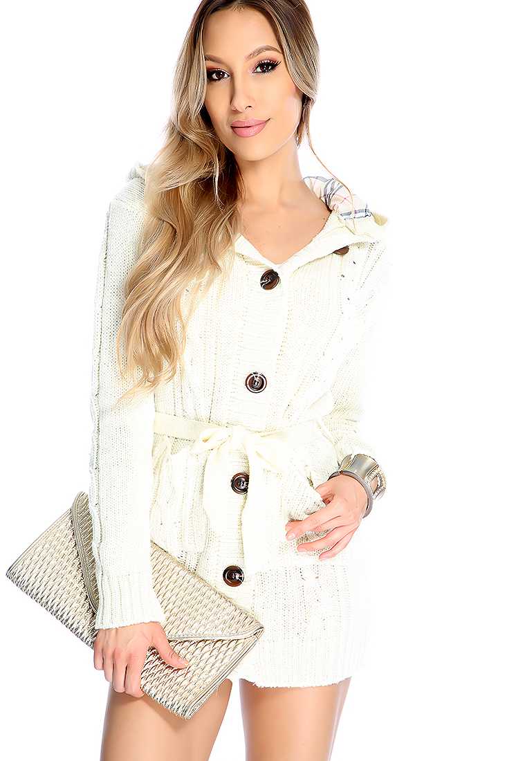Stylish Ivory Long Sleeve Button Up Sweater