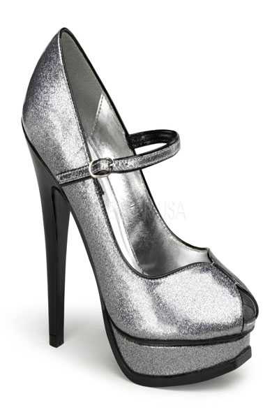 Silver Pearl Glitter Peep Toe Mary Jane Pumps