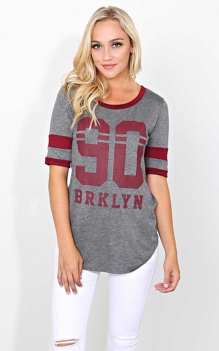 90 BRKLYN Knit Football Tee - LGE - Grey Combo in Size Large by Styles For Less