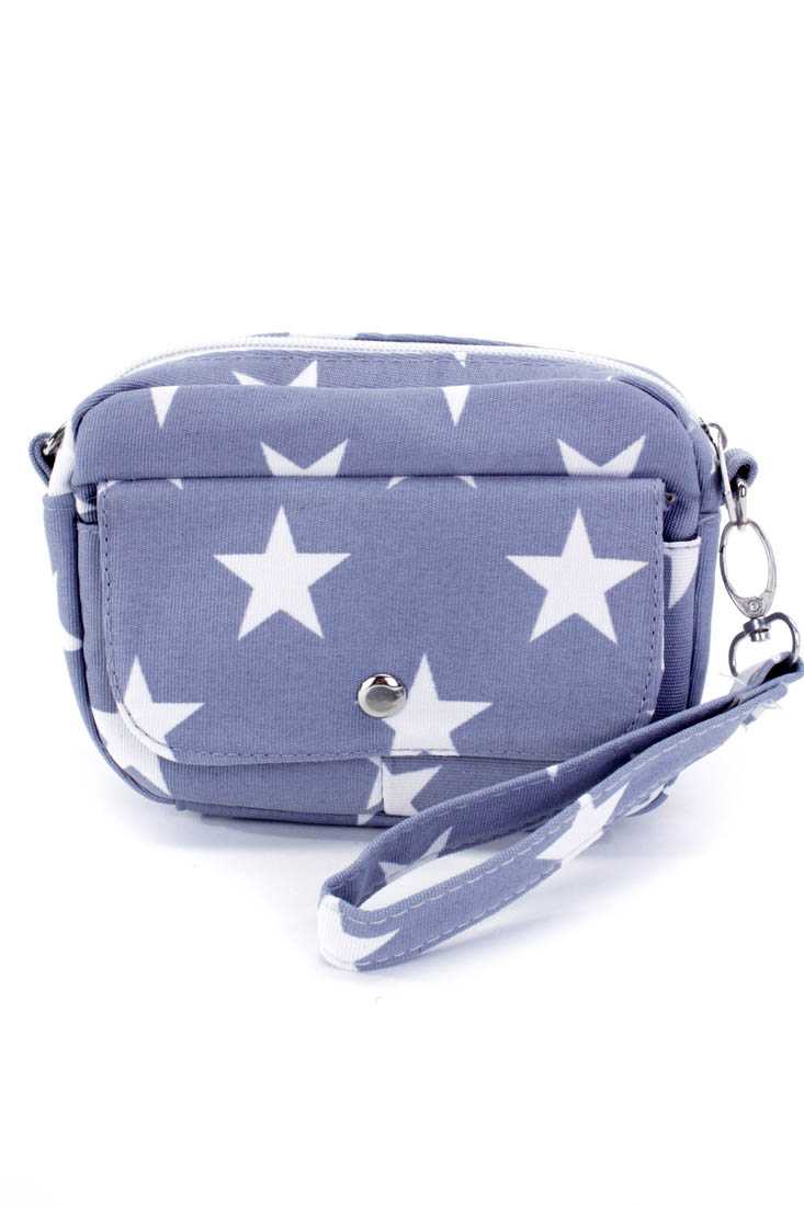Grey Strap Print Canvas Mini Cross Body Handbag