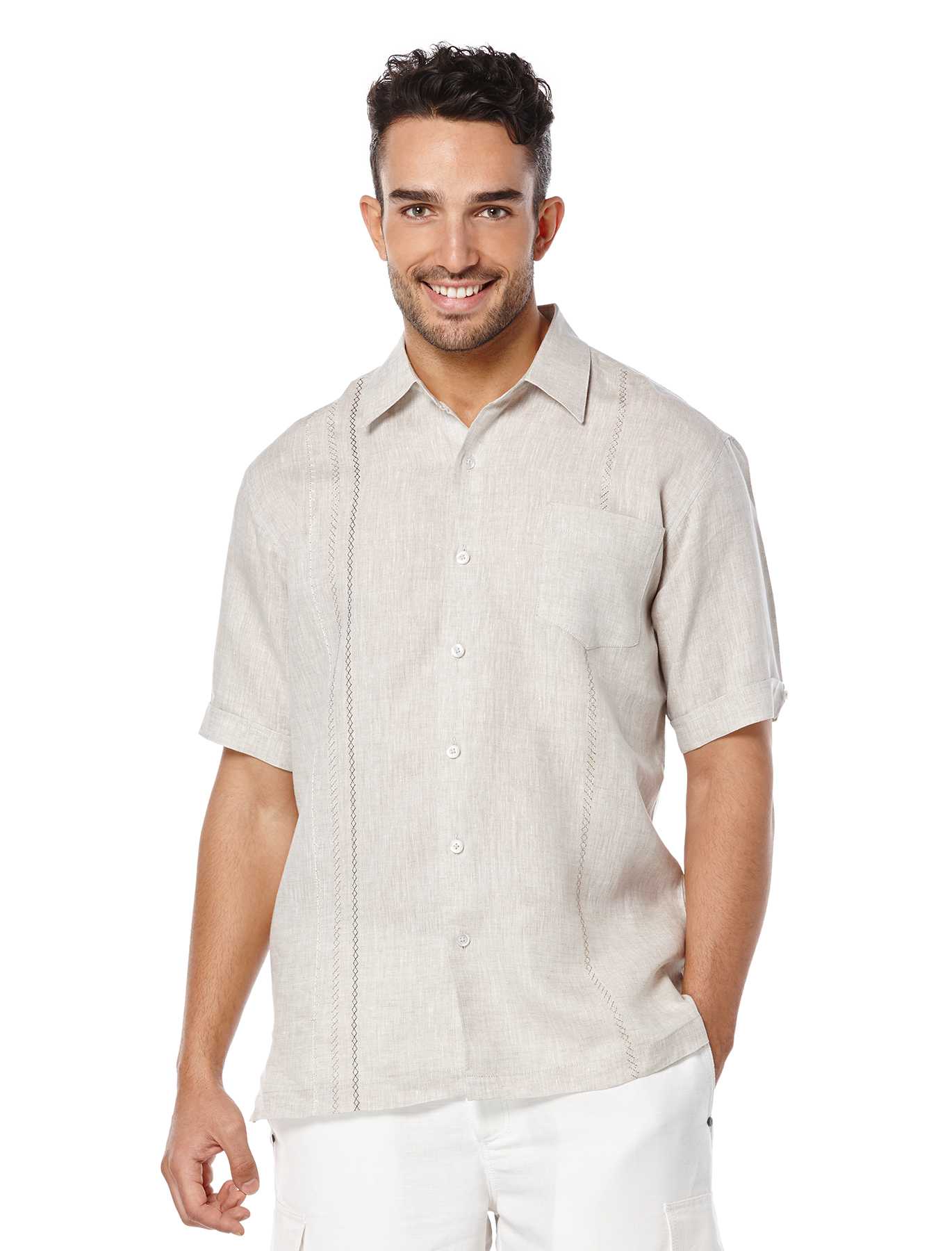 Cubavera Short Sleeve 100% Linen Chest Pocket With Embroidery