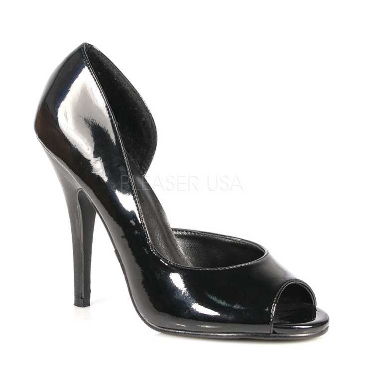 Black Side Cut Out Peep Toe High Heels Patent