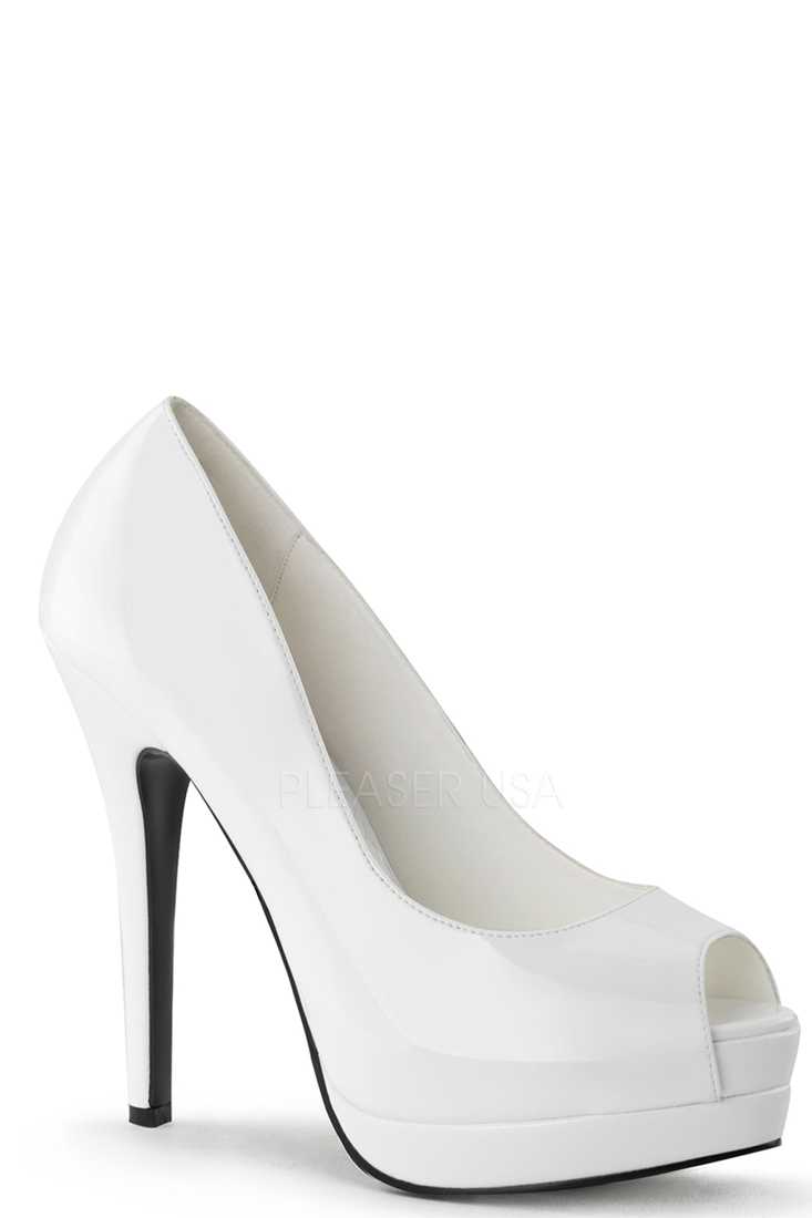 White Peep Toe Pump High Heels Patent Faux Leather