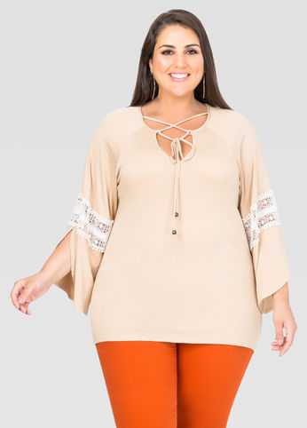 Slit Sleeve Eyelet Peasant Top