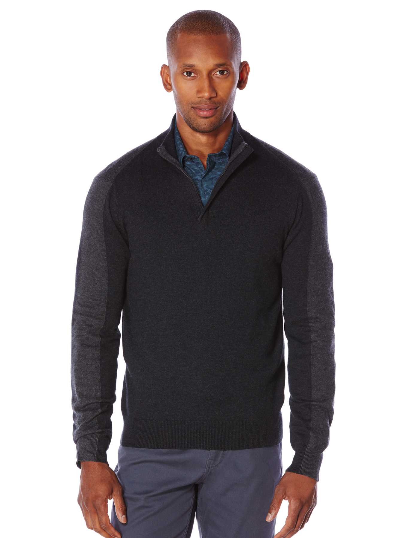 Perry Ellis Colorblock Quarter Zip Sweater