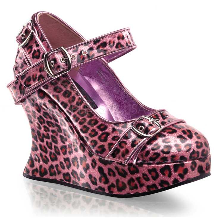 Pink Cheetah Print Glitter Patent Wedges