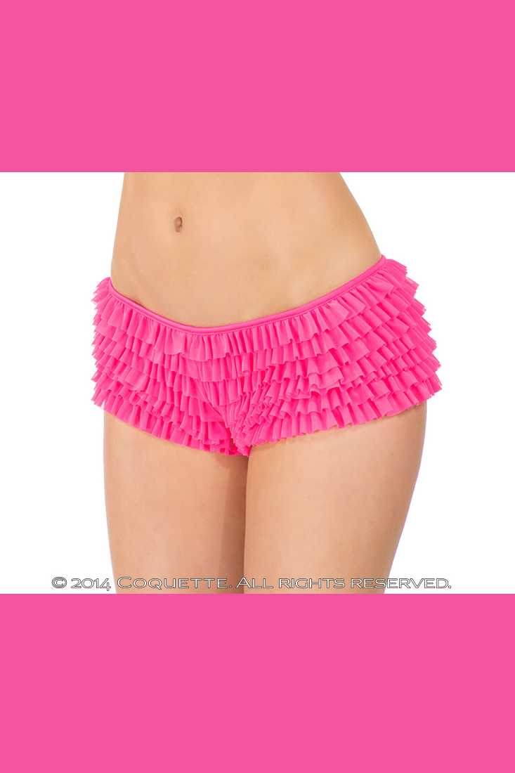 Neon Pink Back Bow Ruffled Shorts