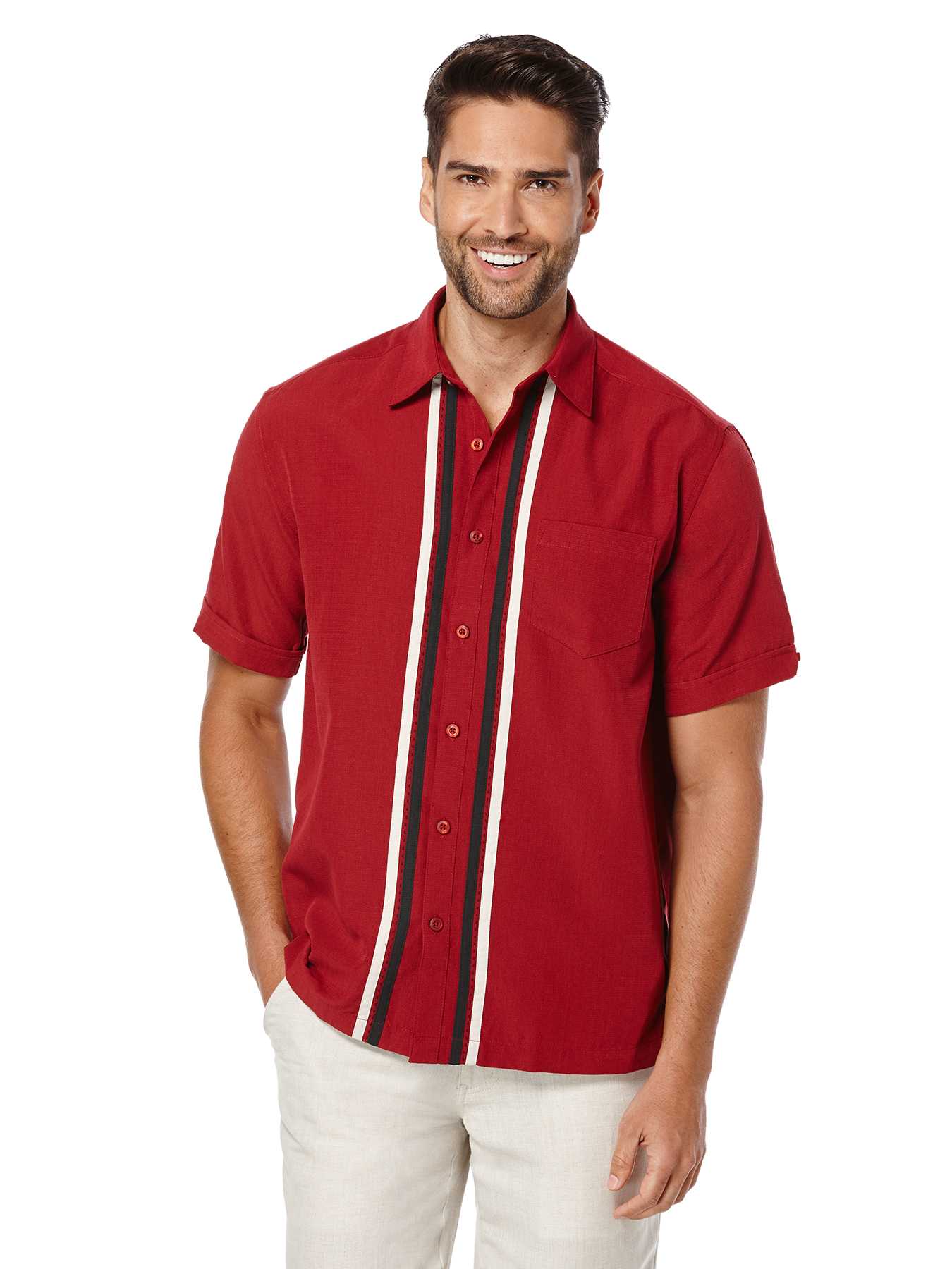 Cubavera Short Sleeve Texture Tri-Color Panel