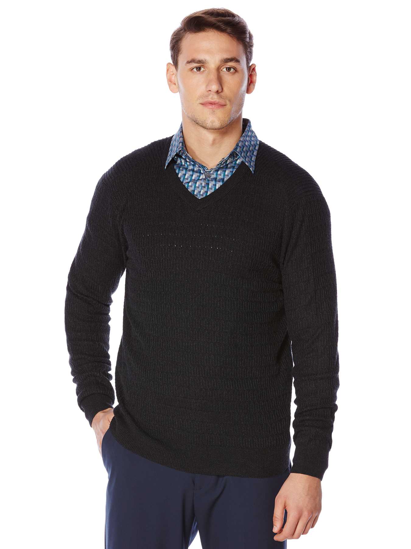 Perry Ellis Solid Textured V-Neck Sweater