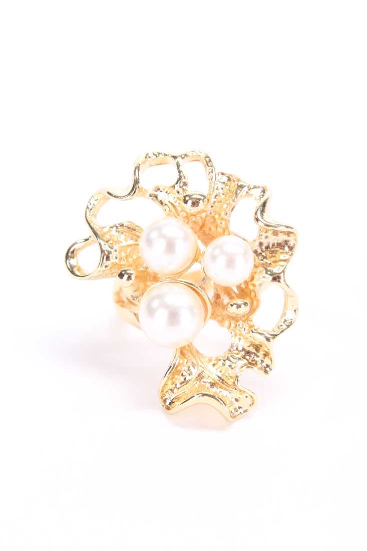 Gold High Polish Pearl Centered Accent Ring