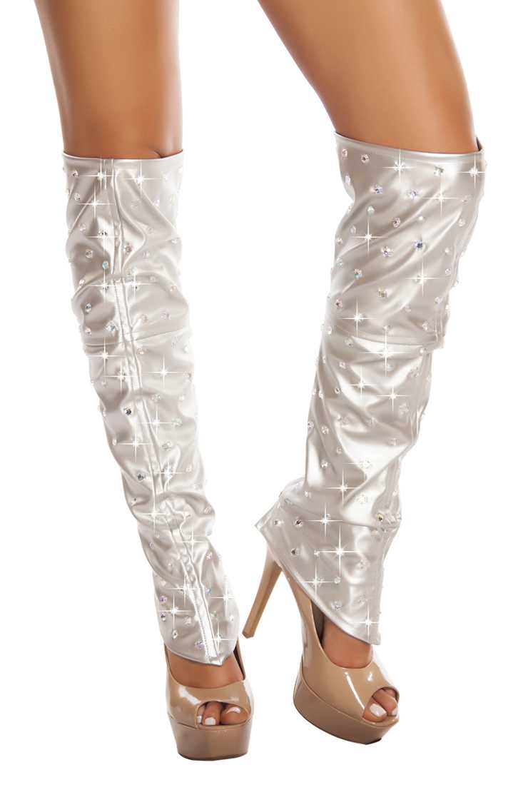 Silver Leatherette Leg Warmer with Rhinestone Detail