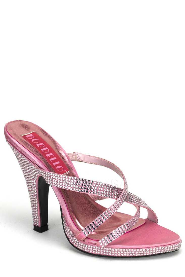Baby Pink Rhinestone Cross Strappy High Heels Fabric