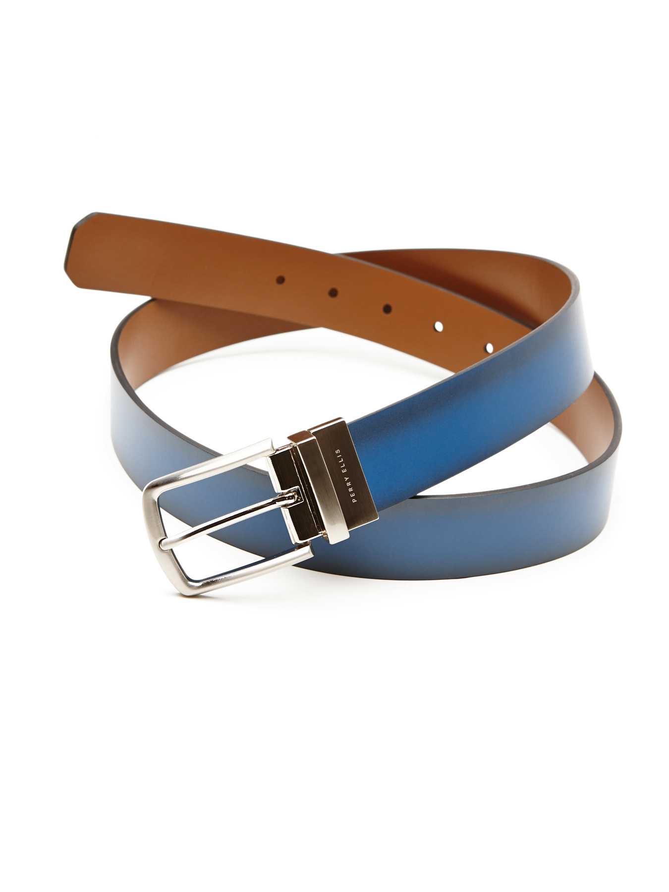 Perry Ellis Burnished Edge Reversible Leather Belt