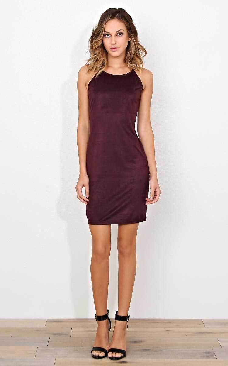 Sultry Faux Suede Mini Dress - Burgundy in Size by Styles For Less