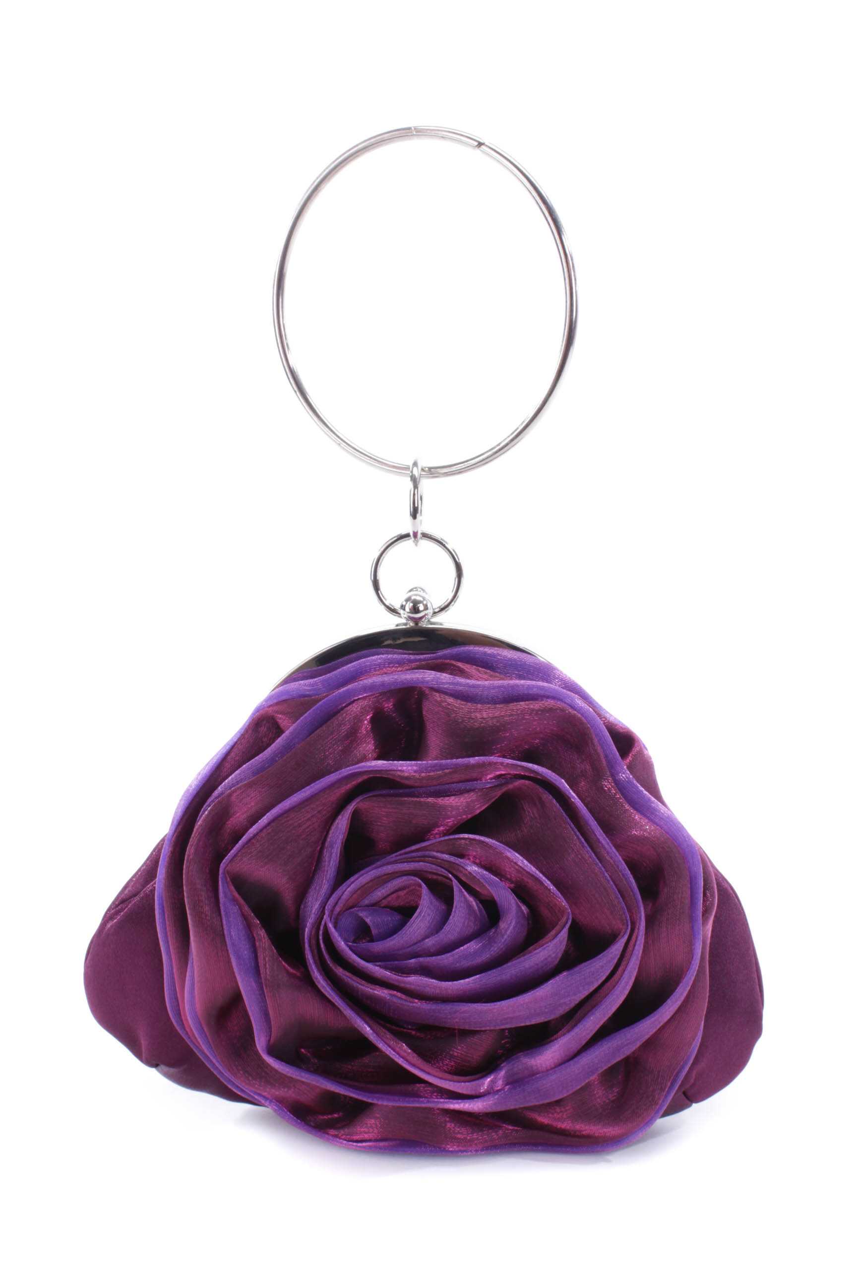 Purple Floral Mesh O-ring Wrist-let Clutch