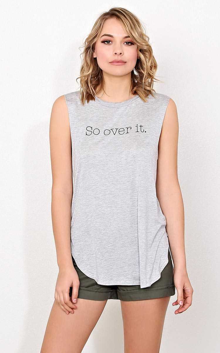 SO OVER IT Graphic Muscle Tank - - H Grey Combo in Size by Styles For Less