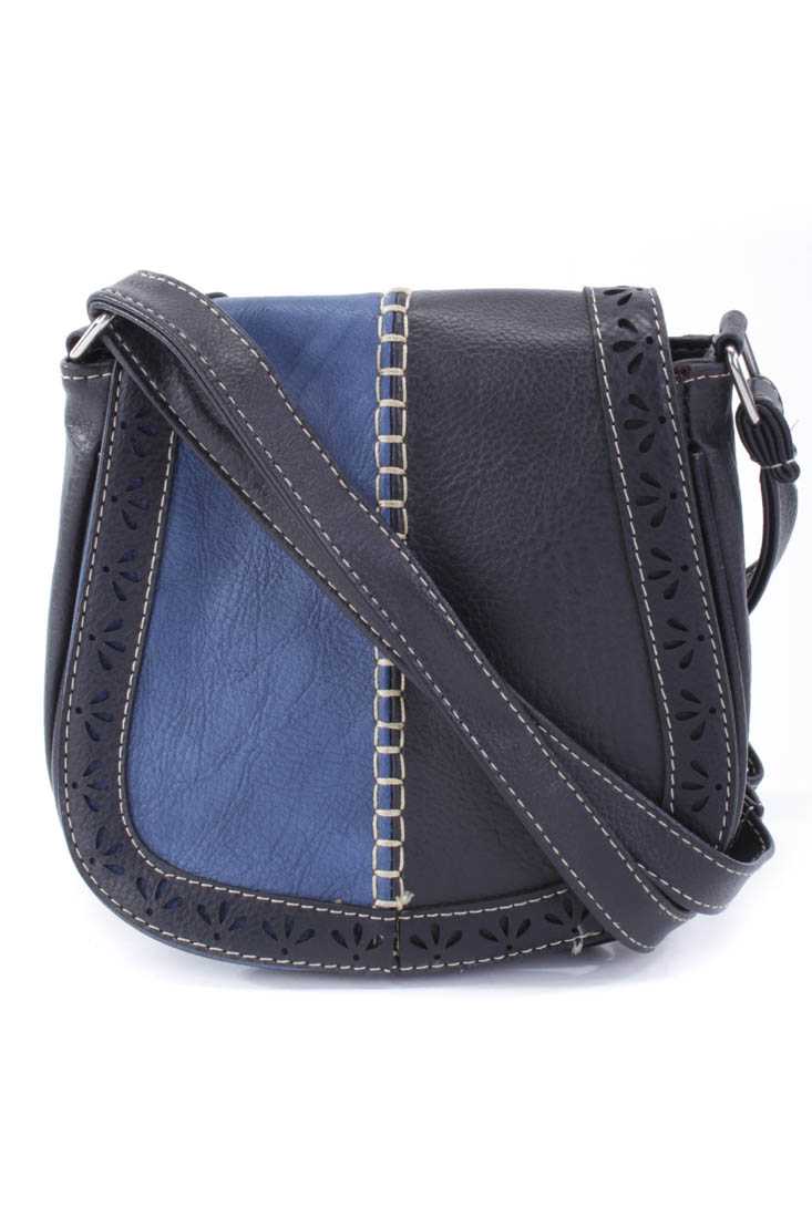 Navy Black Faux Leather Two Tone Shoulder Handbag