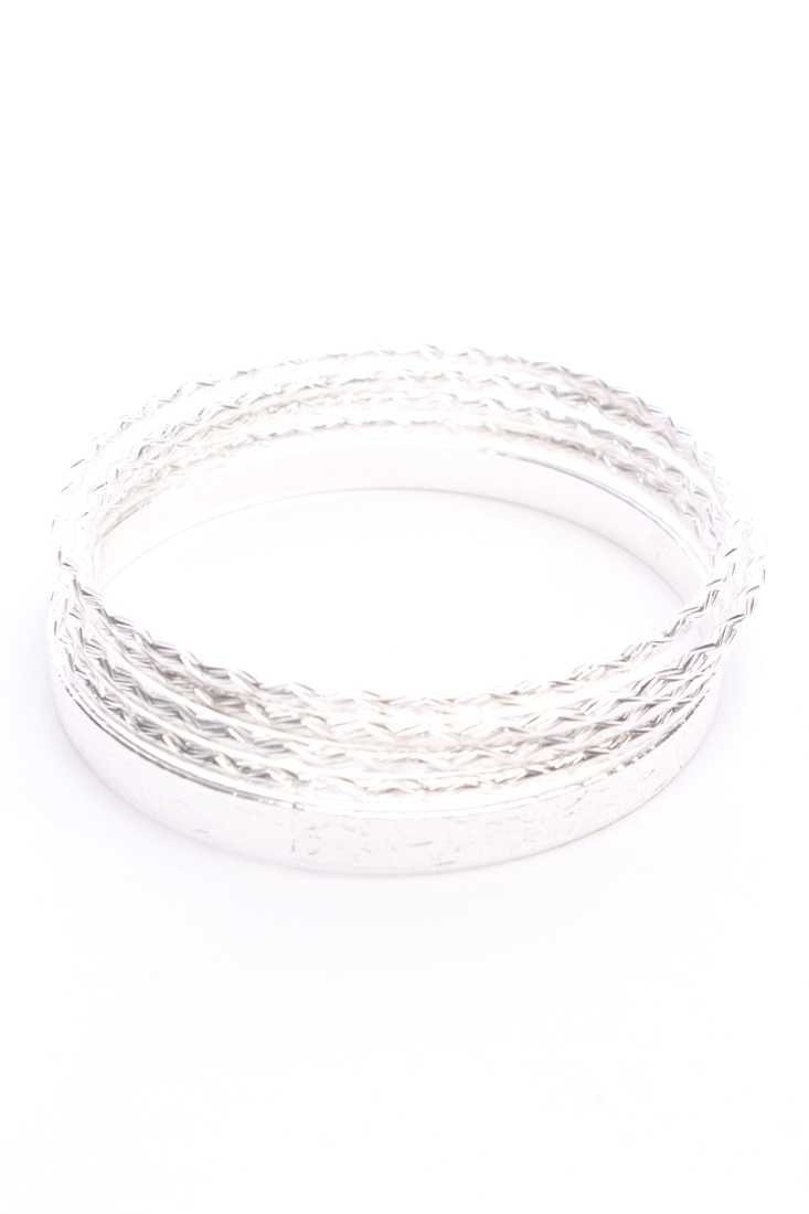 Silver Detailed Carved Design High Polish Bracelet Set