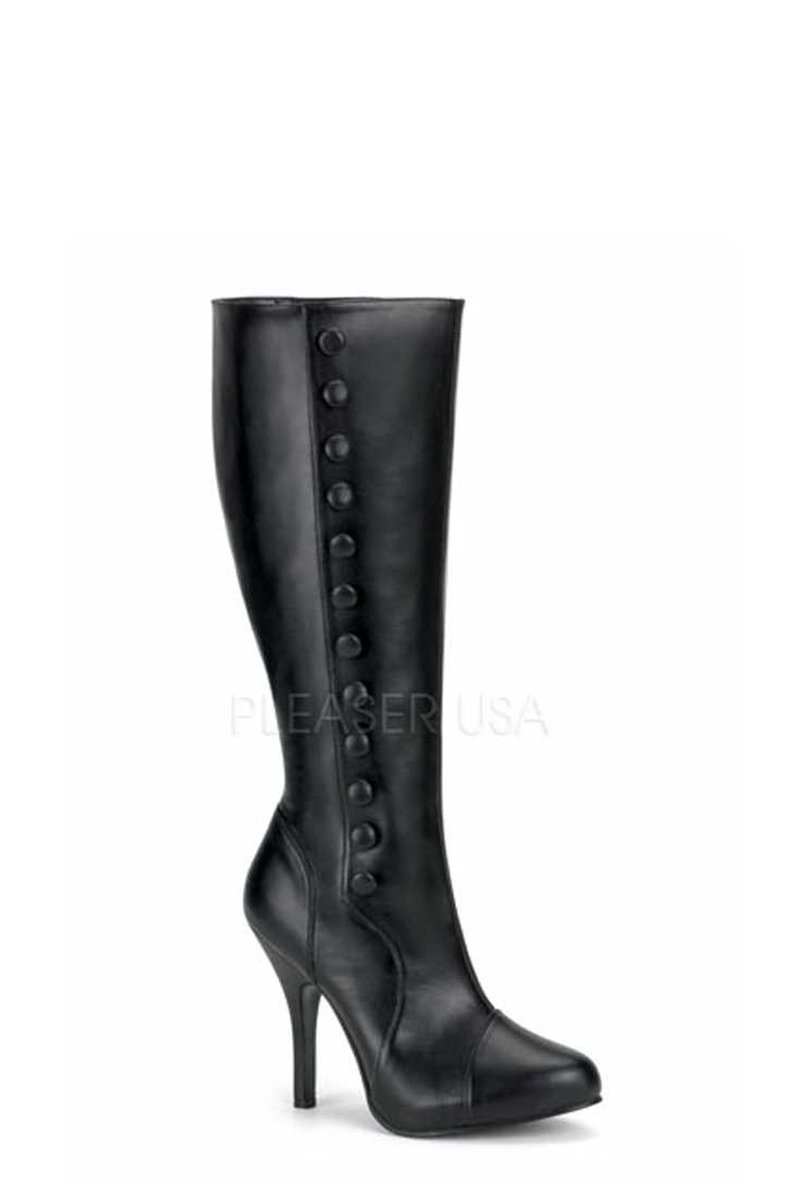 Black Side Button Detail Boots Faux Leather