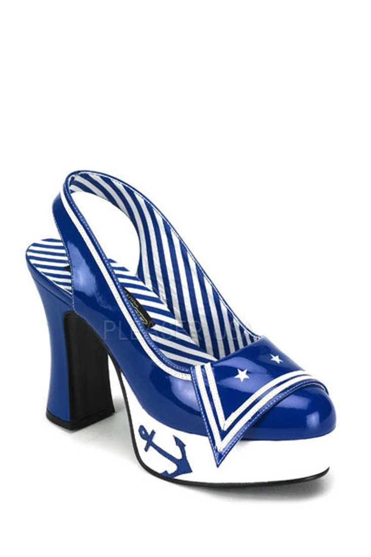 Blue Two Tone Anchor Sailor High Heels Patent